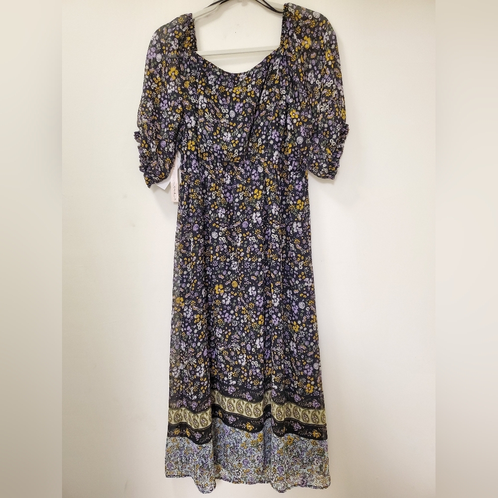 NWT Aqua Puffsleeve Boho Floral & Paisley Peasant Mid Length Multi Color Sz L - Picture 5 of 17